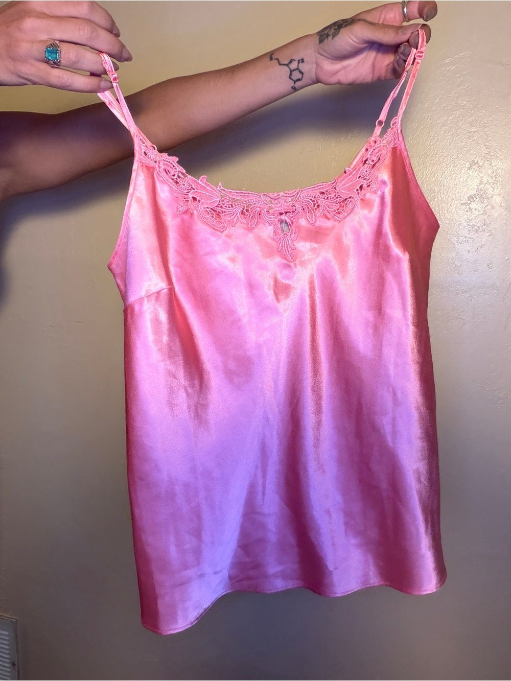 Pink Satin Y2K Classic Lace-Trim Camisole